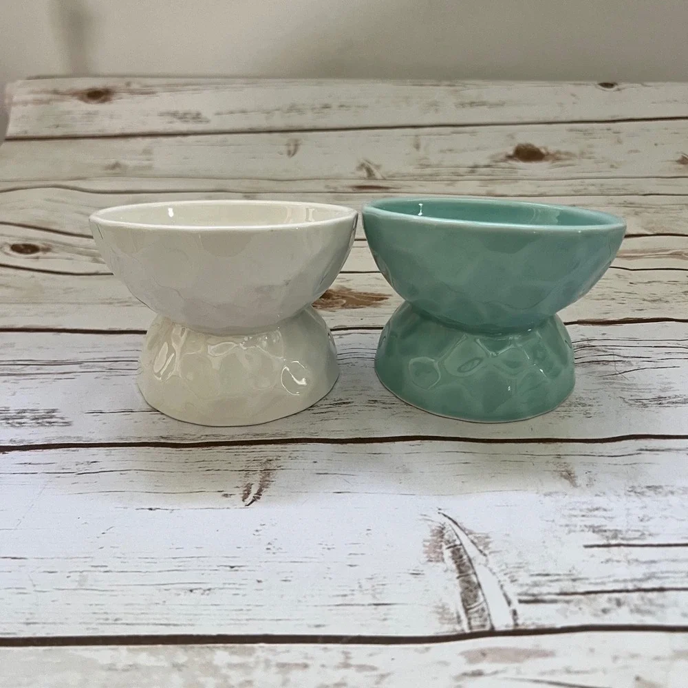 Signature Housewares Ceramic Pet Bowls Hammered Texture Elevated Set of 2 OS